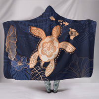 Hawaii Kakau Polynesian Turtle Map Hooded Blanket - Indigo Ver 1 Hooded Blanket Blue - Polynesian Pride