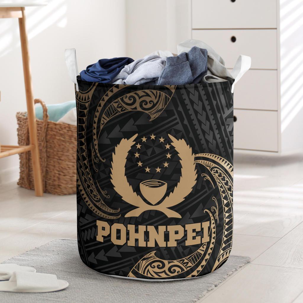 Pohnpei Miconesia Laundry Basket - Gold Tribal Wave One Style One Size Black - Polynesian Pride