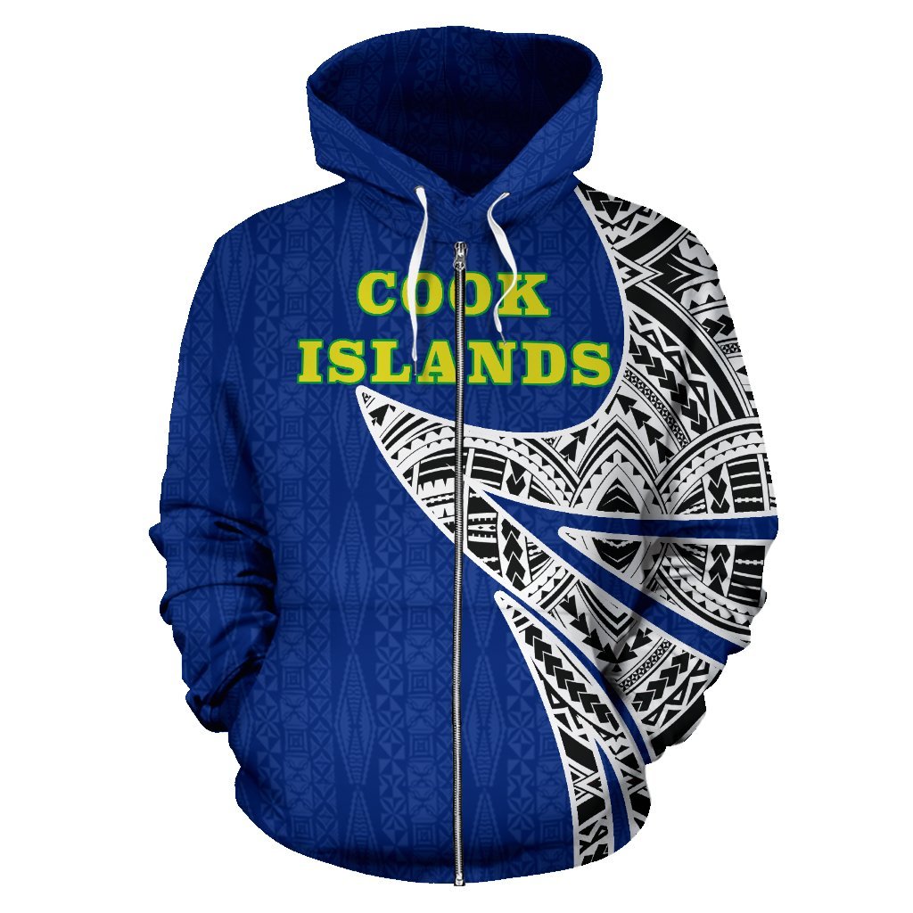 Cook Islands Coat of Arms Polynesian Zip up Hoodie Warrior Style Unisex Black - Polynesian Pride