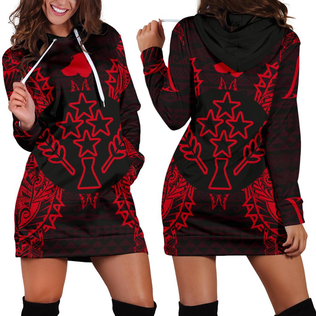 Kosrae Polynesian Hoodie Dress Map Red Red - Polynesian Pride