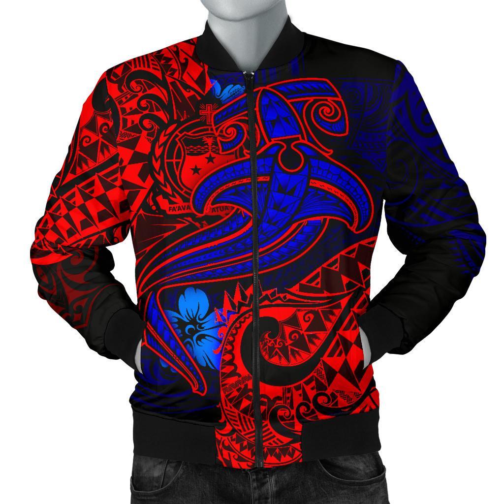 Samoa Men's Bomber Jacket - Blue Shark Polynesian Tattoo Blue - Polynesian Pride