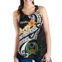 Pohnpei Women's Racerback Tank - Pohnpei Seal Polynesian Patterns Plumeria (Black) - Polynesian Pride