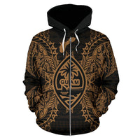 Guam Polynesian All Over Zip up Hoodie Map Gold - Polynesian Pride
