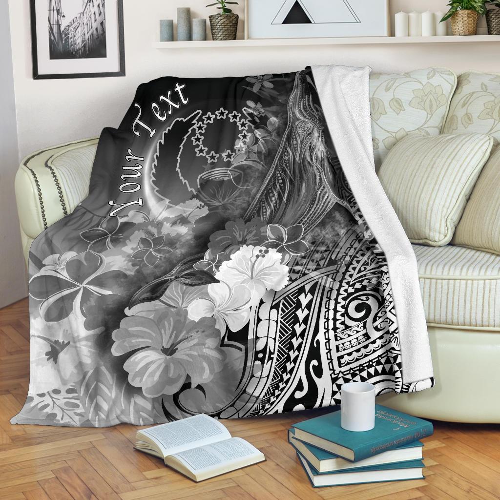 Pohnpei Custom Personalised Premium Blanket - Humpback Whale with Tropical Flowers (White) White - Polynesian Pride