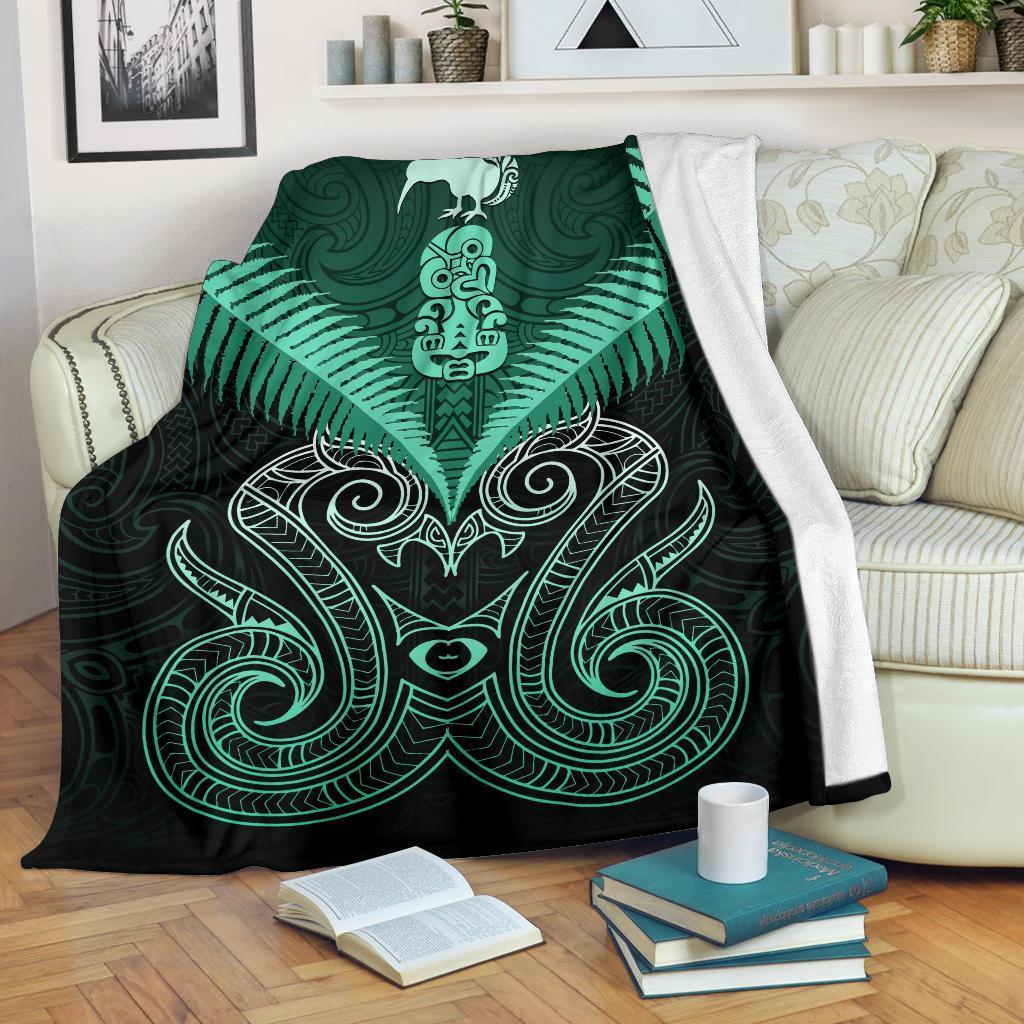 Maori Manaia New Zealand Premium Blanket Turquoise White - Polynesian Pride