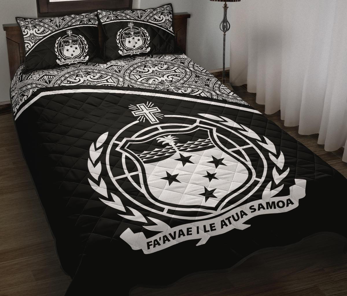 Samoa Quilt Bed Set - Samoa Coat Of Arms Black Curve Version - Polynesian Pride