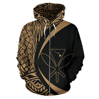 Polynesian Kanaka Maoli Map of Hawaii Zip Hoodie Gold Circle Style - Polynesian Pride