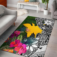 Papua New Guinea Area Rug - Turtle Plumeria Banana Leaf Black - Polynesian Pride