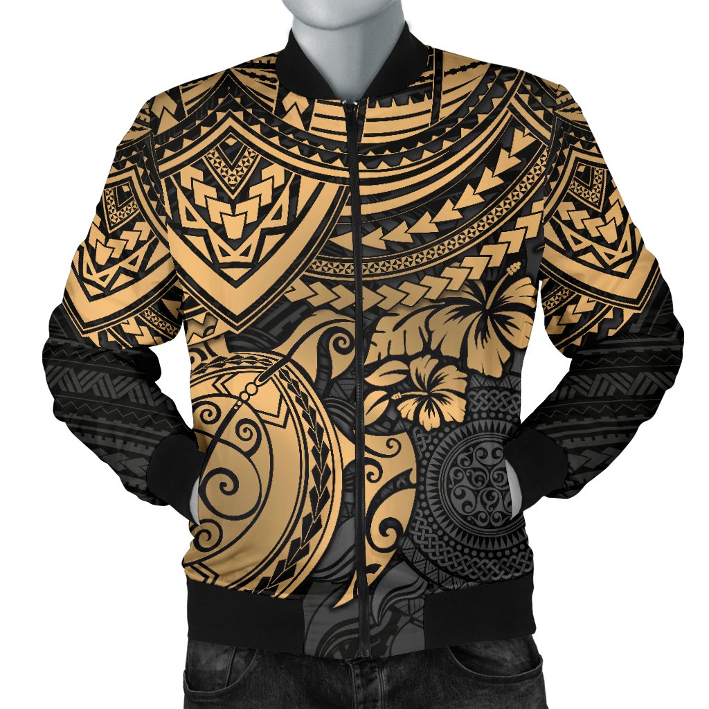 Polynesian Bomber Jacket (Men) - Polynesian Golden Turtle Golden - Polynesian Pride