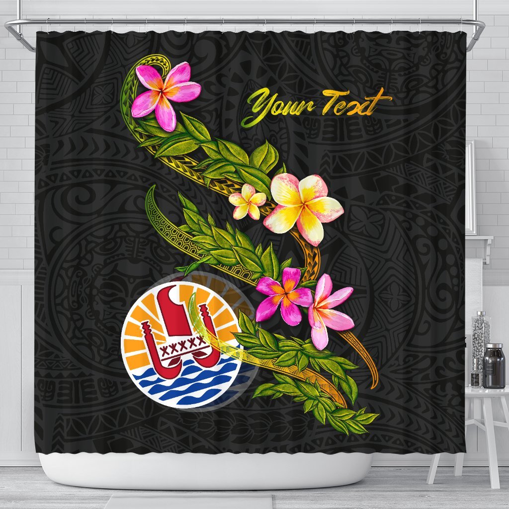 Tahiti Polynesian Custom Persona Shower Curtain - Plumeria Tribal 177 x 172 (cm) Black - Polynesian Pride