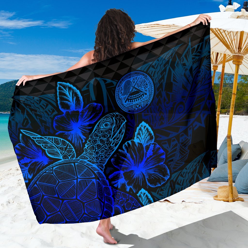 American Samoa Sarong - Turtle Hibiscus Pattern Blue Women One Size Blue - Polynesian Pride