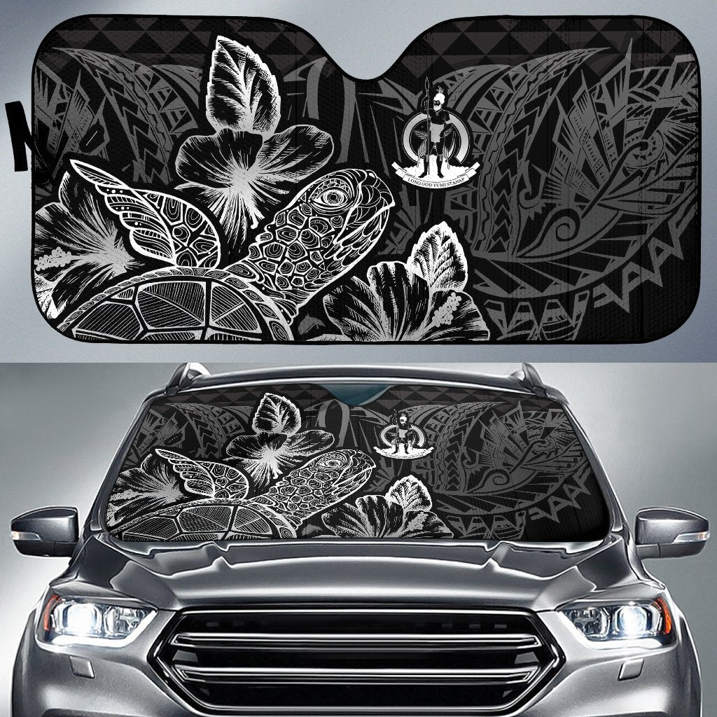 Vanuatu Auto Sun Shades Turtle Hibiscus Black Auto Sun Shade Universal Fit Black - Polynesian Pride