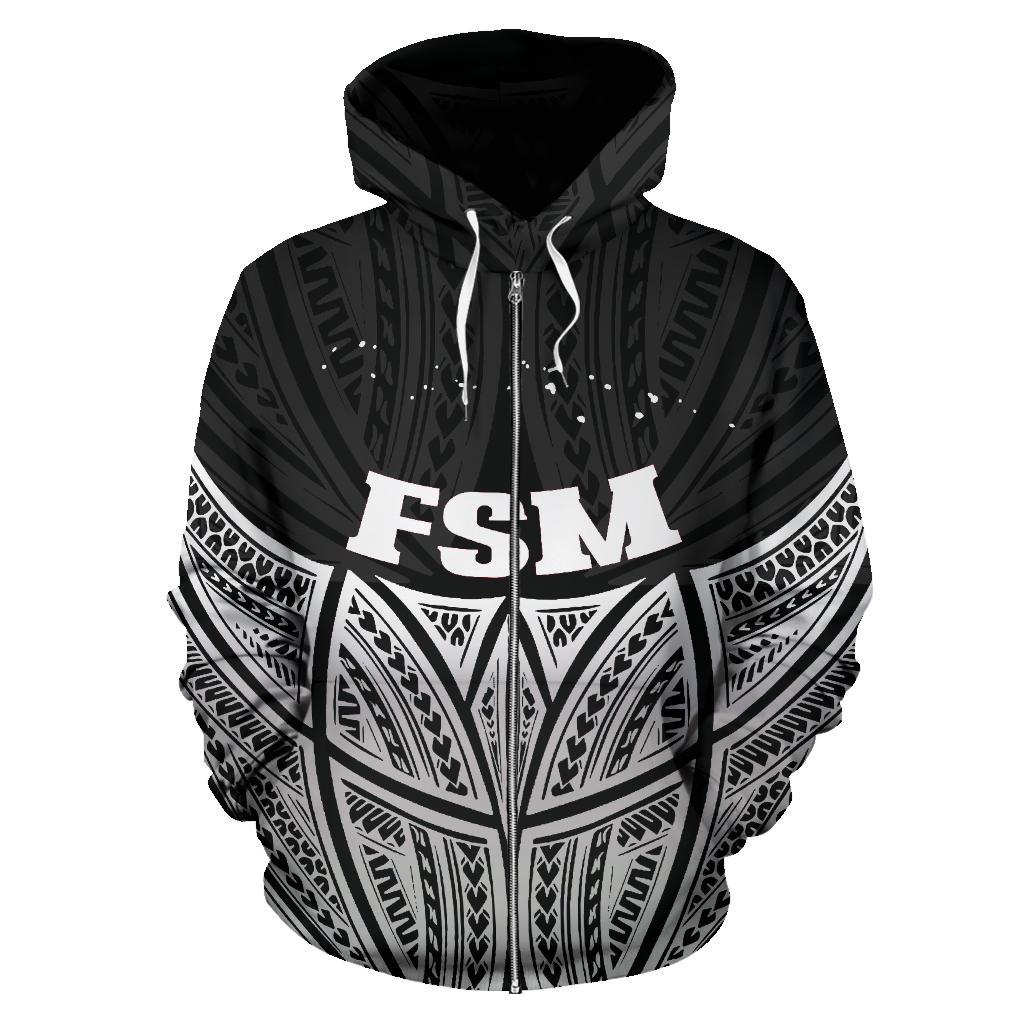 Federated States of Micronesia Polynesian Zip up Hoodie Black Pride Map and Seal - Polynesian Pride