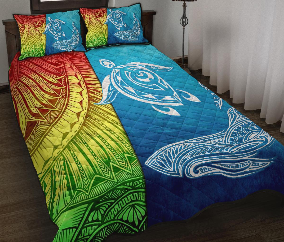 Hawaii Turtle Shark Polynesian And Sea Quilt Bed Set - Polynesian Pride