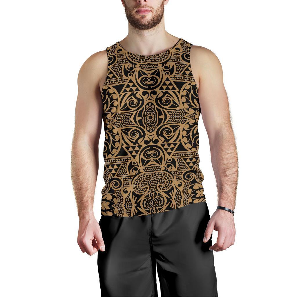 Polynesian Kakau Turtle Gold Hawaii Men's Tank Top Gold - Polynesian Pride