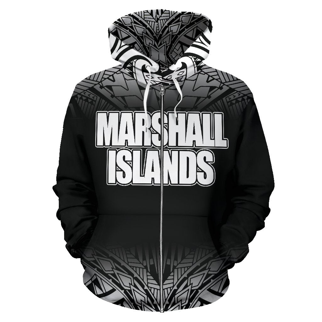 Marshall Islands All Over Zip up Hoodie Fog Black Style - Polynesian Pride