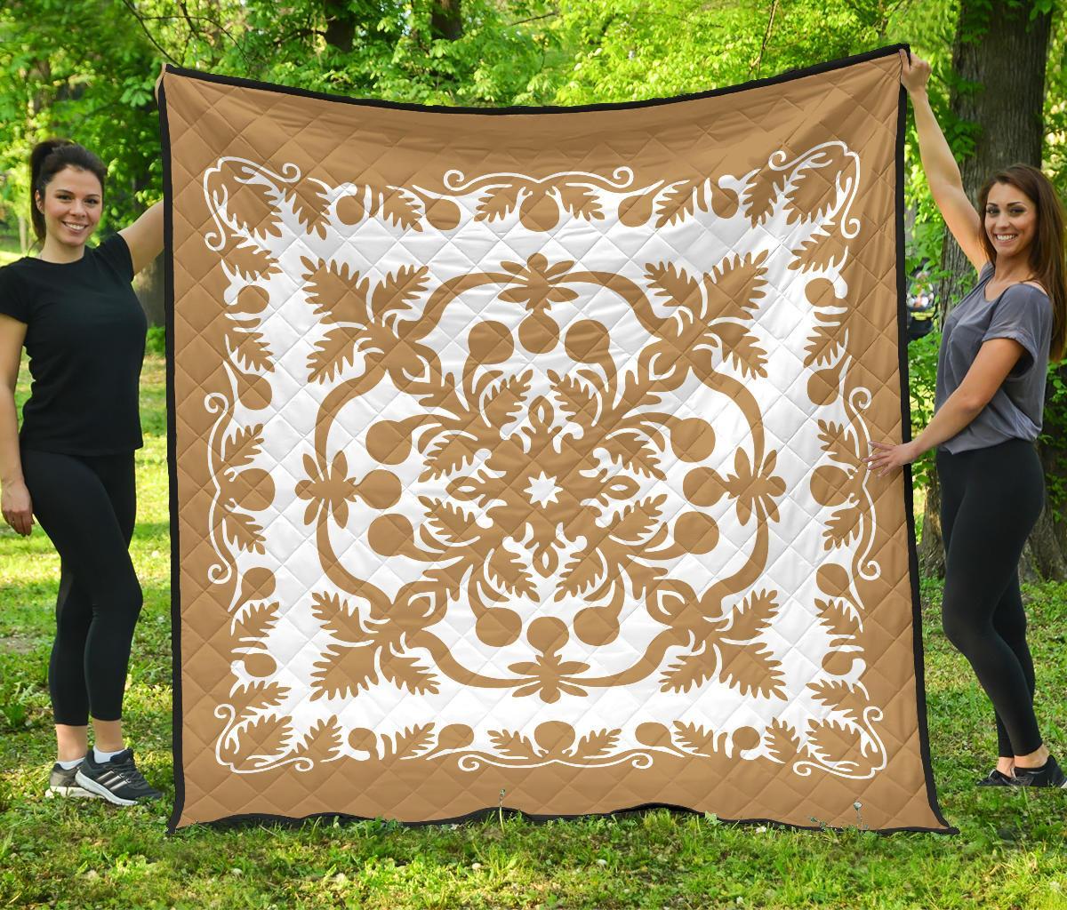 Hawaii Premium Quilt Royal Pattern - Gold And White Gold - Polynesian Pride