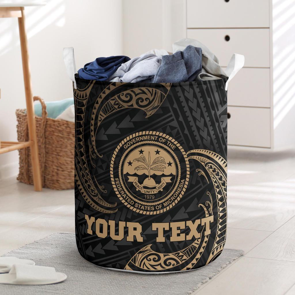 Federated States Of Micronesia Custom Personalised Laundry Basket - Gold Tribal Wave OneStyle One Size - Polynesian Pride
