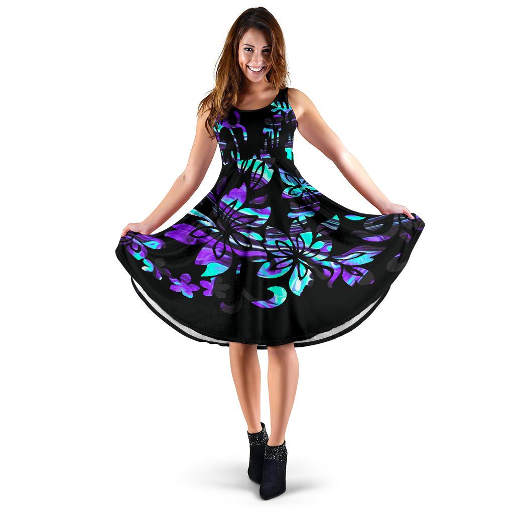 Polynesian Hibiscus Midi Dress 01 Women Black - Polynesian Pride