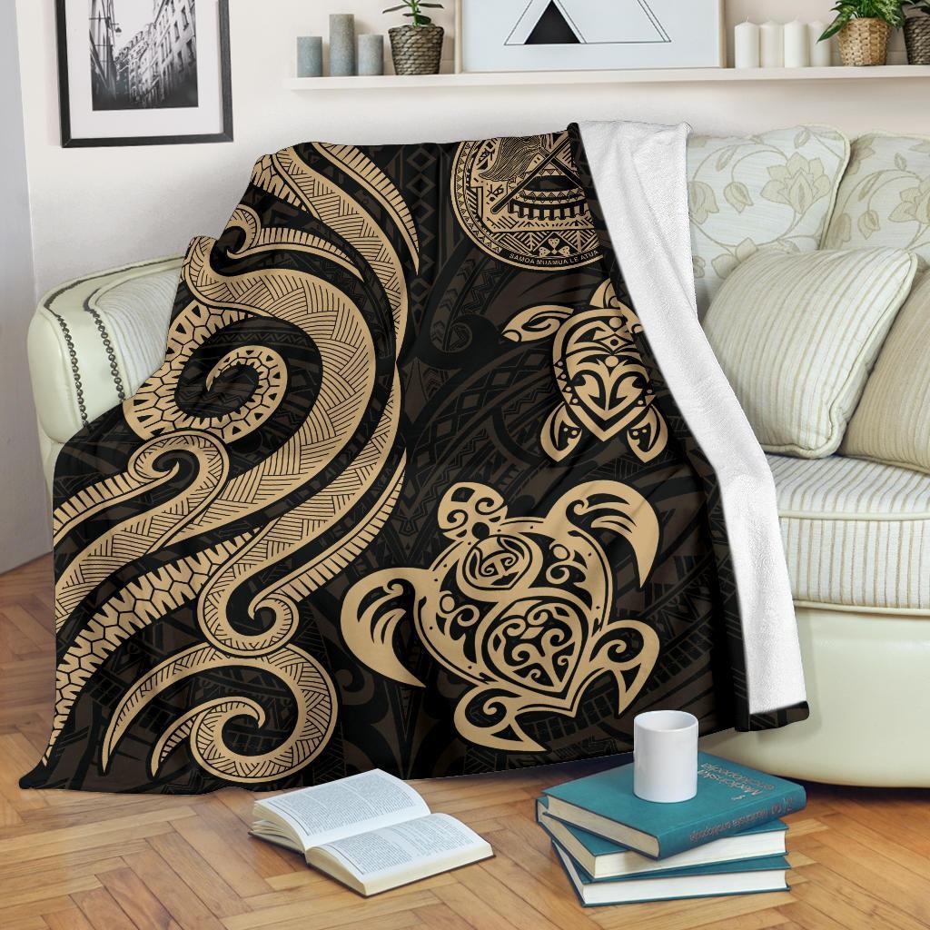 American Samoa Premium Blanket - Gold Tentacle Turtle White - Polynesian Pride