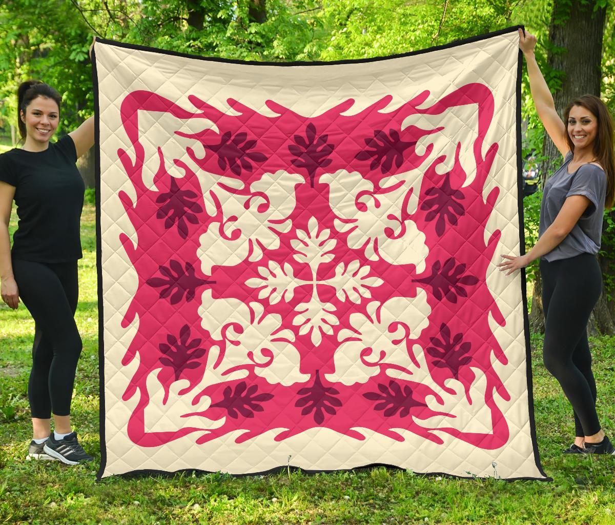 Hawaiian Tropical Pattern Premium Quilt - Pink - Argu Style - AH Pink - Polynesian Pride