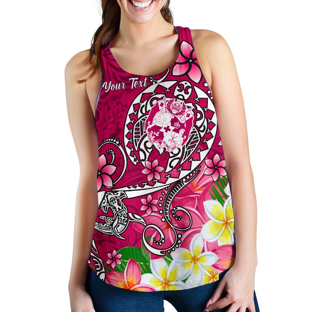 Tonga Custom Personalised Women's Racerback Tank - Turtle Plumeria (Pink) - Polynesian Pride