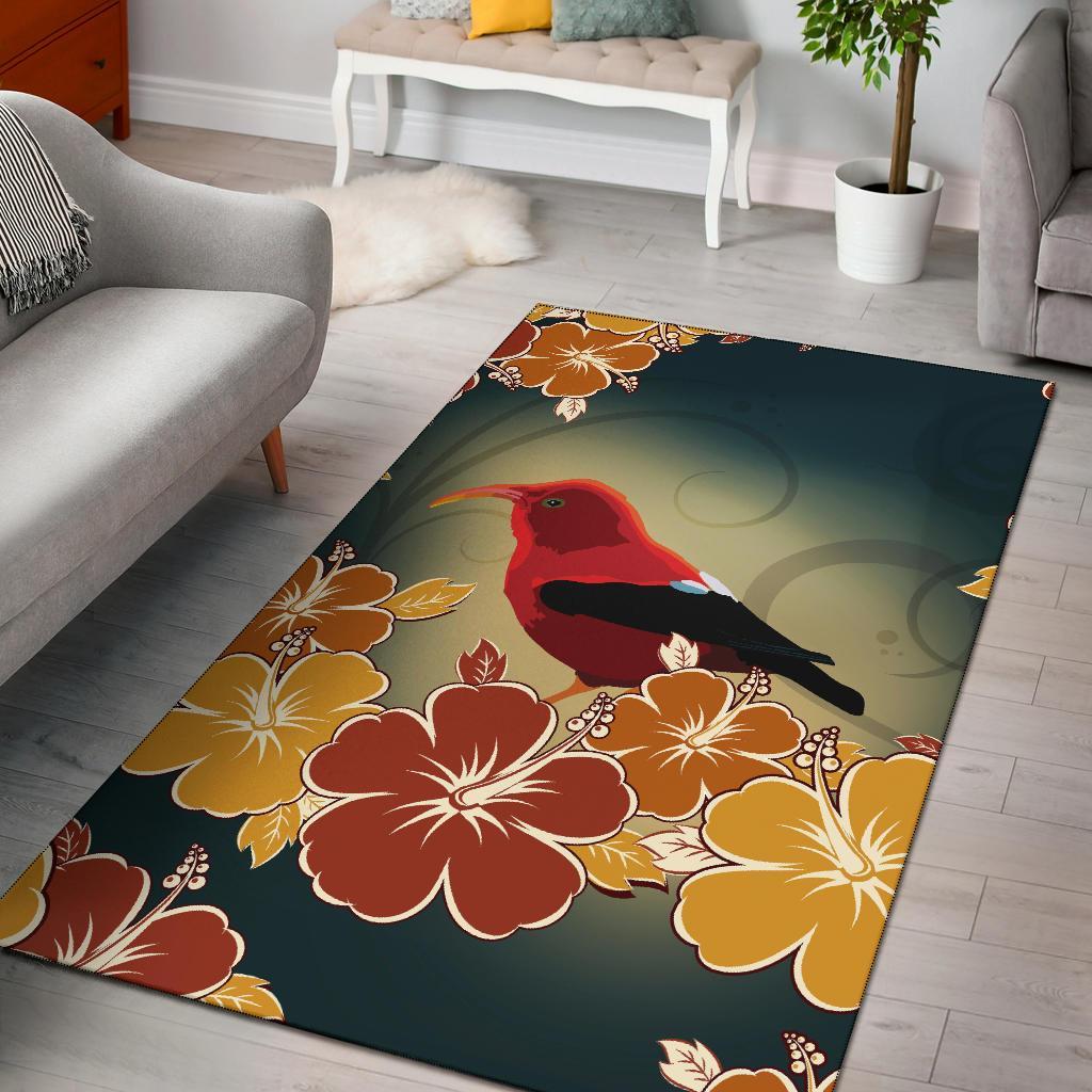 Honeycreeper Hibiscus Area Rug AH Black - Polynesian Pride
