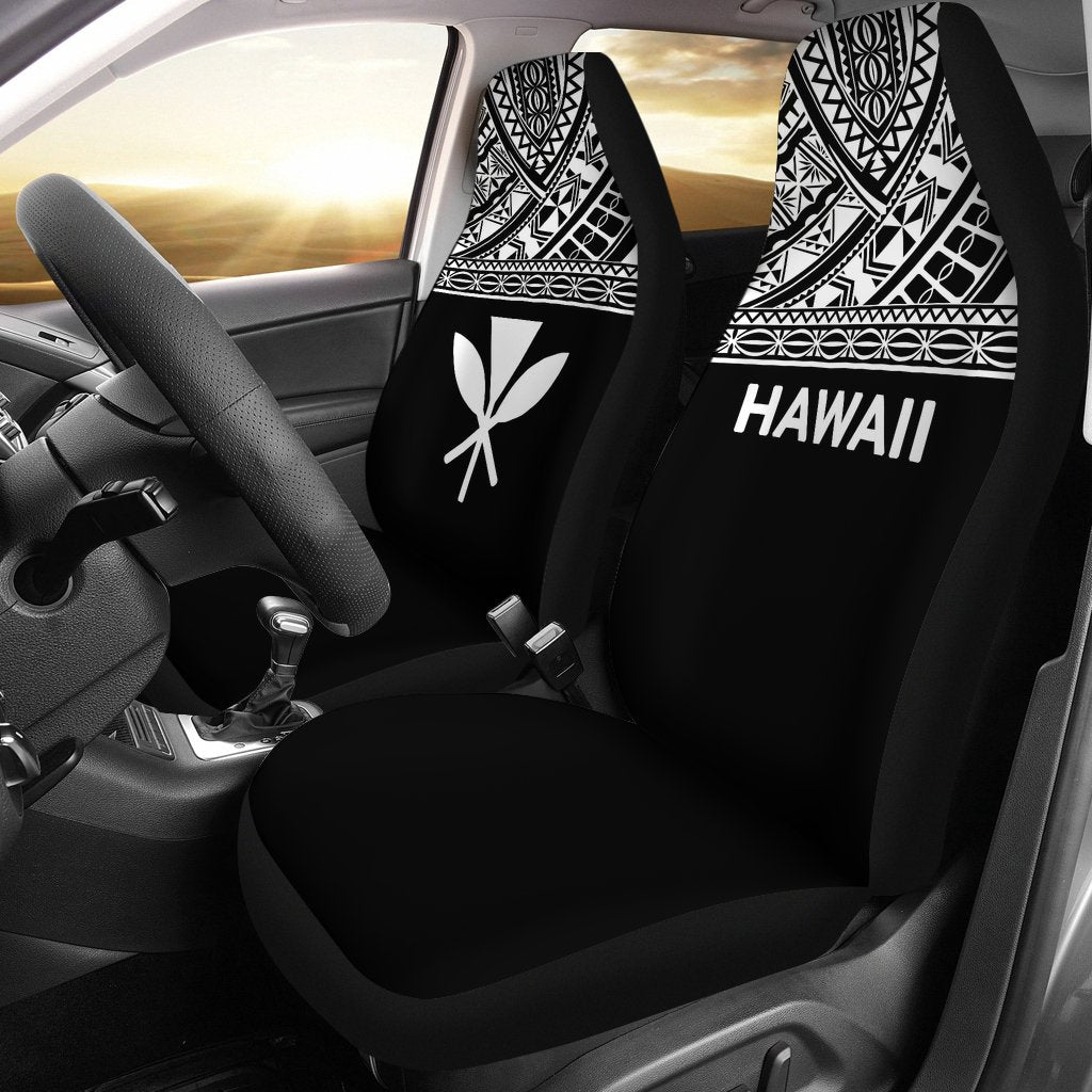 Hawaii Car Seat Covers - Hawaii Kanaka Maoli Polynesian White Horizontal Universal Fit Black - Polynesian Pride