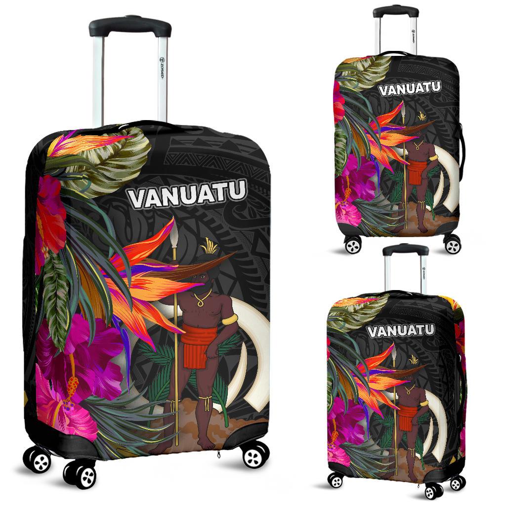 Vanuatu Luggage Covers - Hibiscus Polynesian Pattern Black - Polynesian Pride