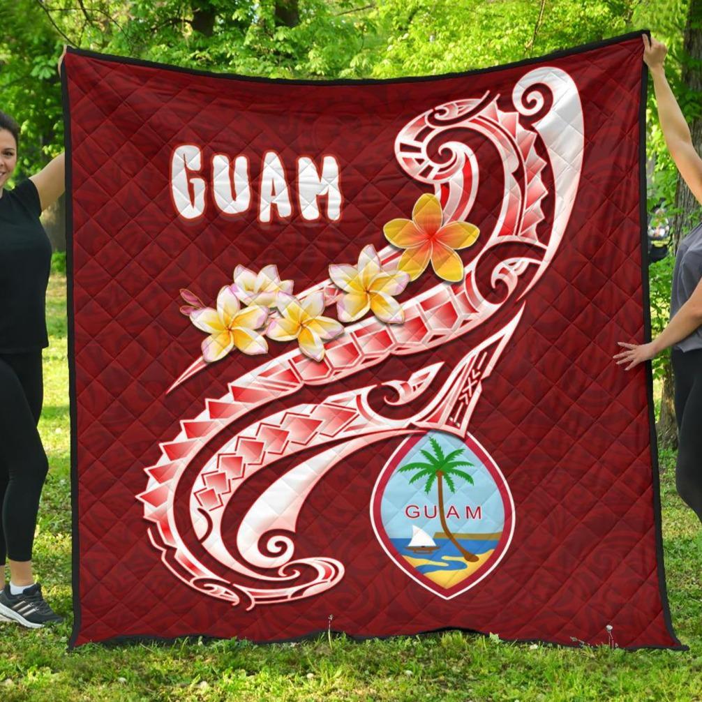 Guam Premium Quilt - Guam Seal Polynesian Patterns Plumeria (Red) - Polynesian Pride