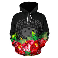 Samoa Polynesian Hoodie Black Hibiscus - Polynesian Pride