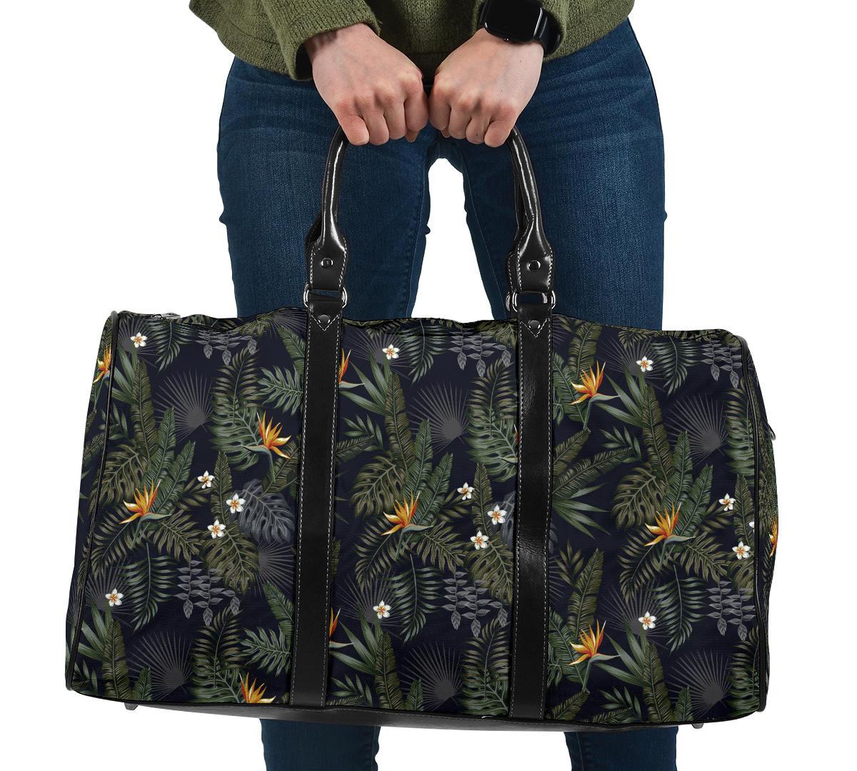 Tropical Leaves And Flowers In The Night Style Hawaii Travel Bag Travel Bag One size Black - Polynesian Pride