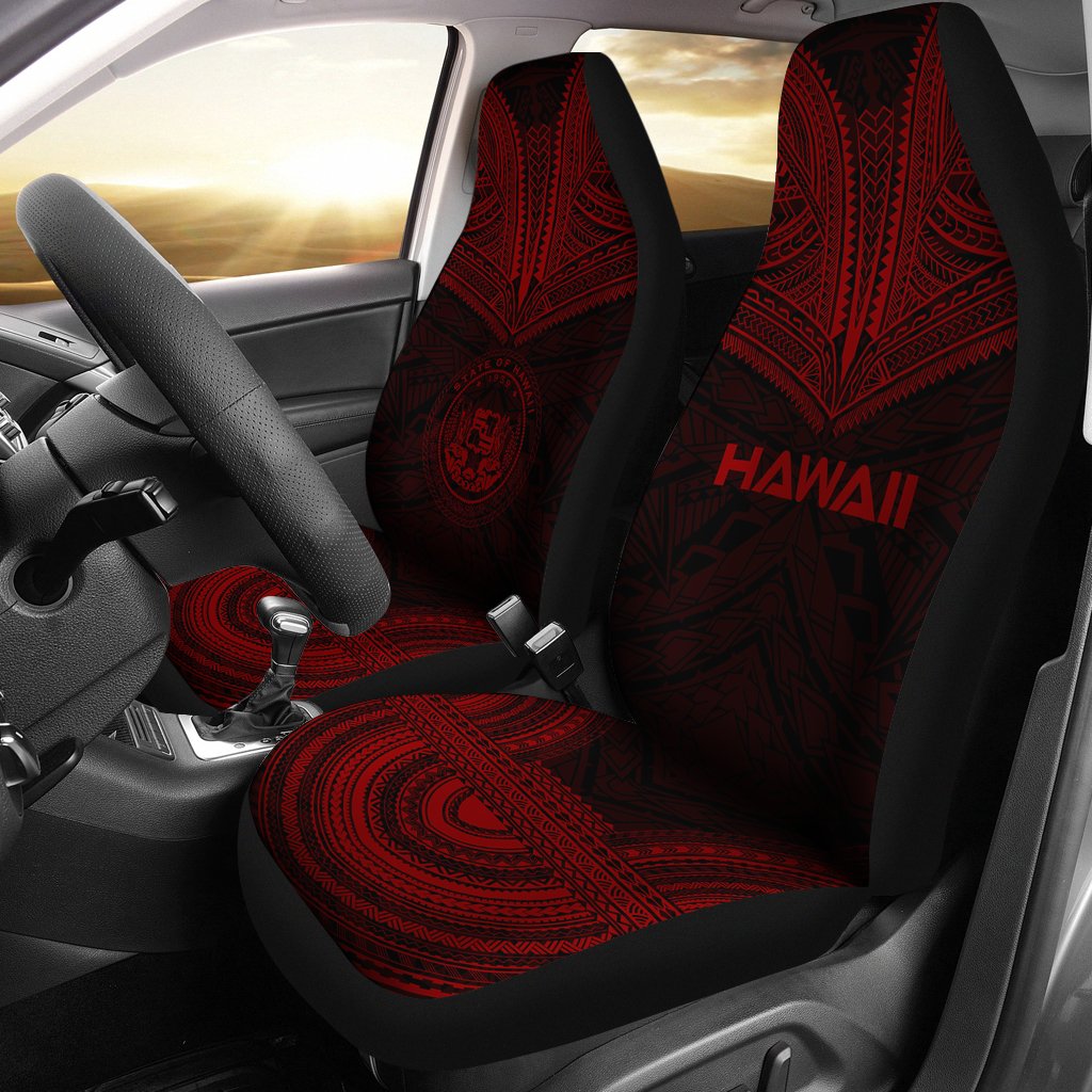 Hawaii Car Seat Cover - Hawaii Seal Polynesian Chief Tattoo Deep Red Version Universal Fit Red - Polynesian Pride