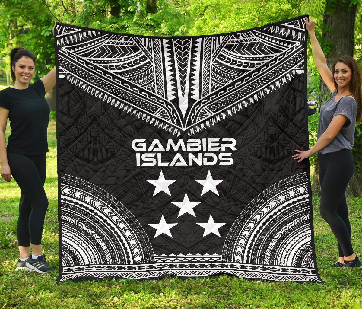 Gambier Islands Premium Quilt - Gambier Islands Flag Polynesian Chief Black Version Black - Polynesian Pride