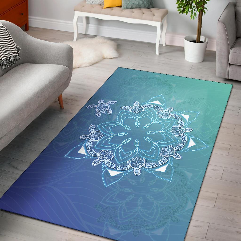 Flower Turtle Area Rug AH Black - Polynesian Pride