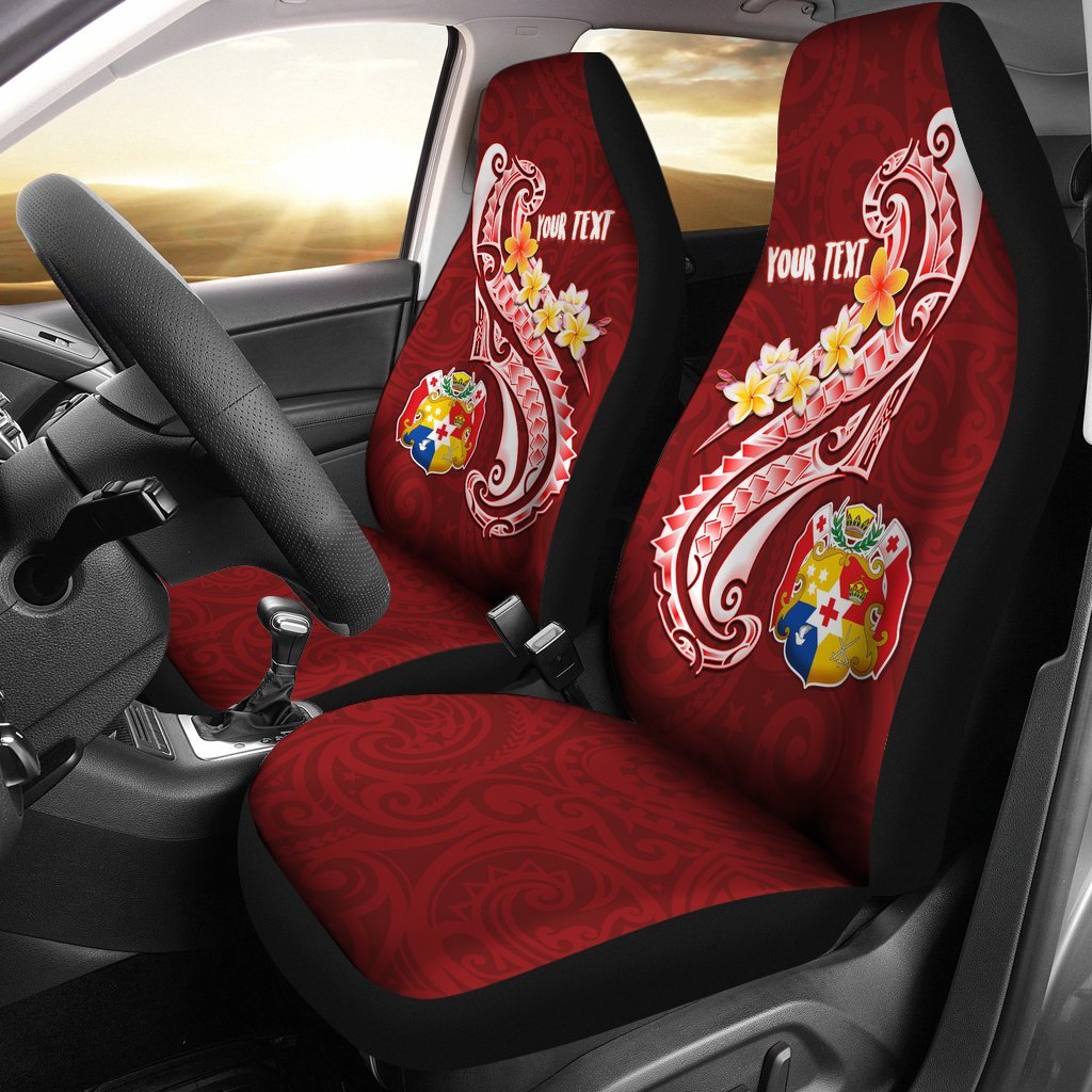 Tonga Personalised Car Seat Covers - Tonga Coat Of Arms With Polynesian Patterns Universal Fit Red - Polynesian Pride