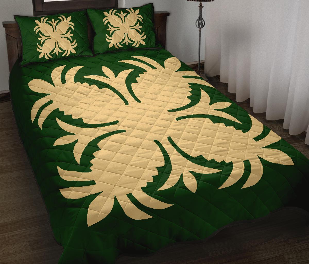 Hawaiian Quilt Bed Set Royal Pattern - Green - A2 Style Green - Polynesian Pride