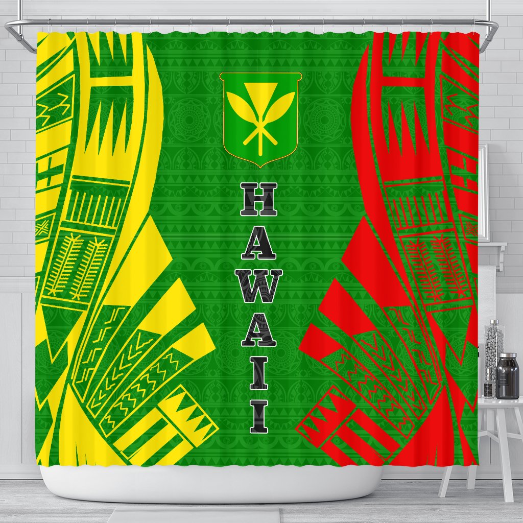 Hawaii Shower Curtain - Polynesian Tattoo Style 177 x 172 (cm) Green - Polynesian Pride