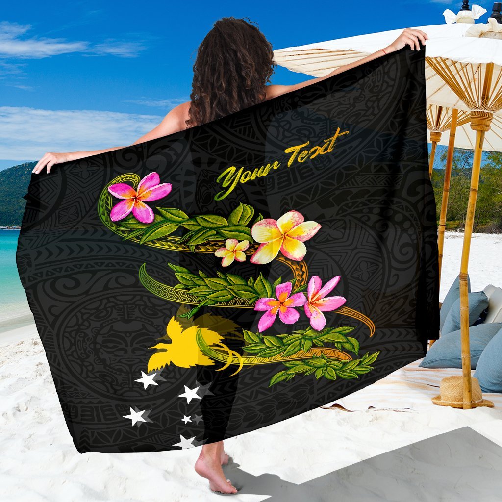 Papua New Guinea Polynesian Custom Personalised Sarong - Plumeria Tribal Women One Size Black - Polynesian Pride