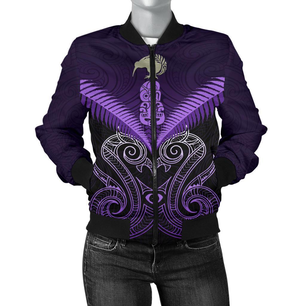 Maori Manaia New Zealand Women Bomber Jacket Purple Purple - Polynesian Pride