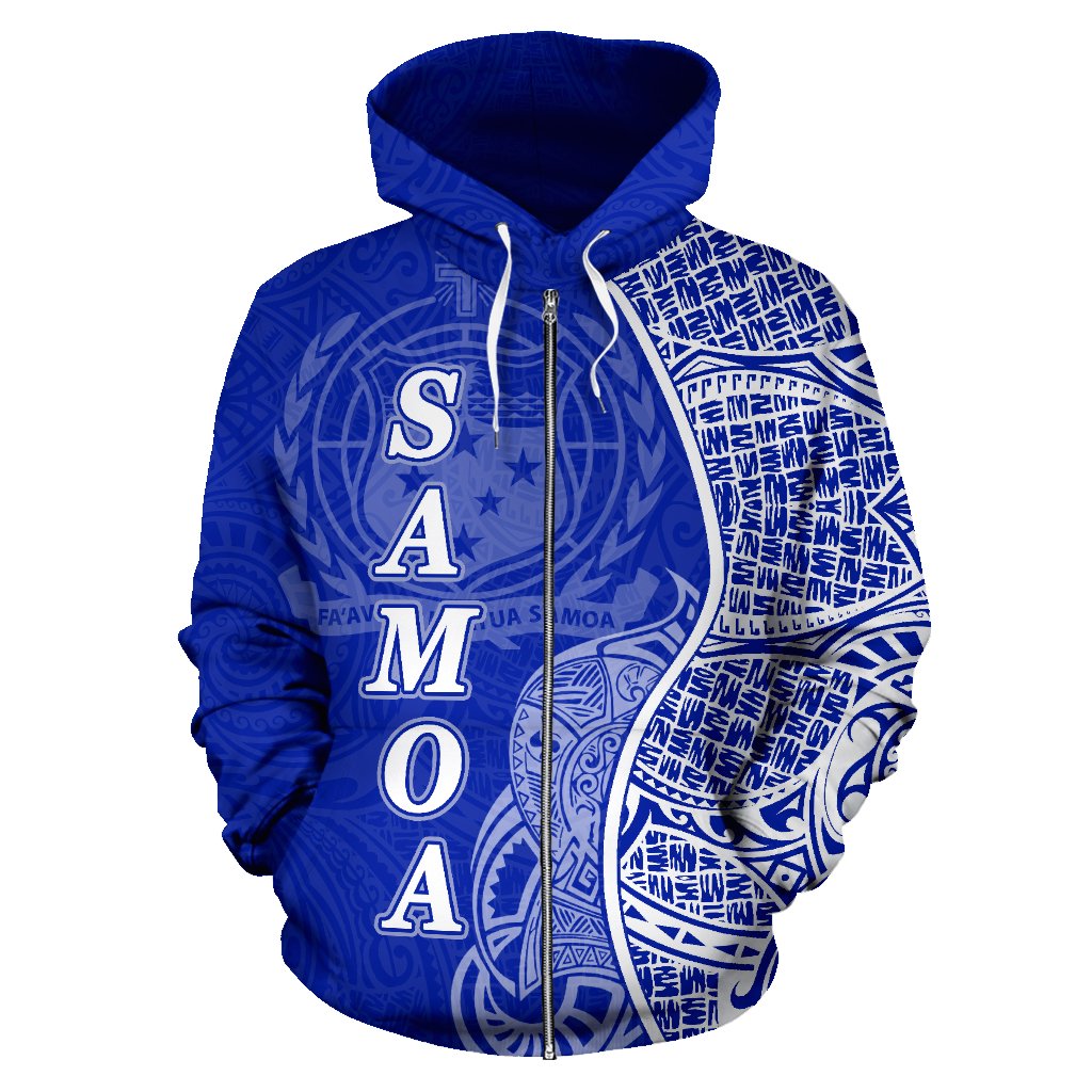 Samoa Polynesian Zip up Hoodie Coconut Tree Blue - Polynesian Pride
