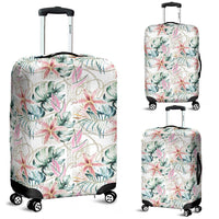 Tropical Pattern With Orchids, Leaves And Gold Chains Luggage Cover White - Polynesian Pride