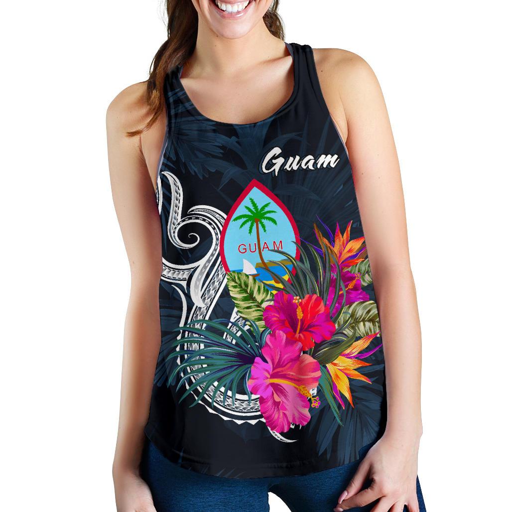 Guam Polynesian Women's Racerback Tank - Tropical Flower Blue - Polynesian Pride