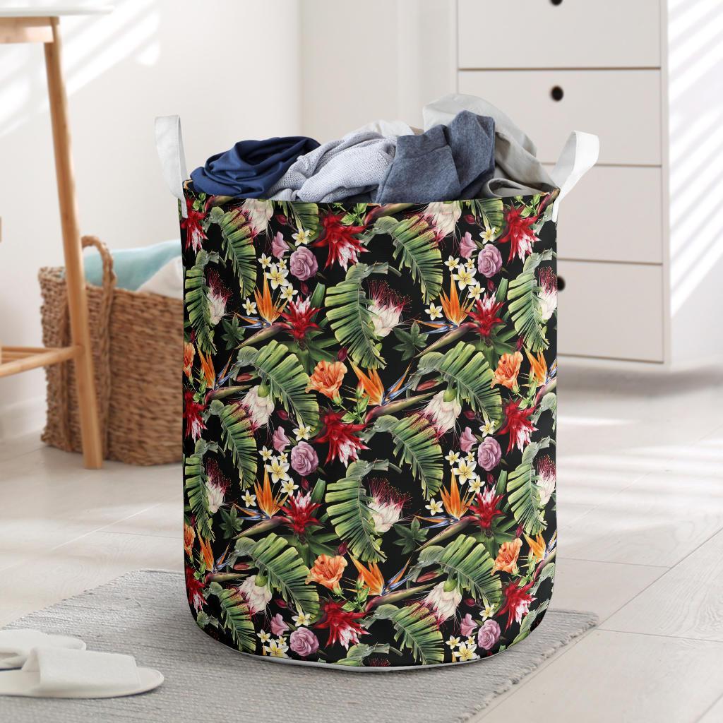 Hawaii Tropical Flowers Watercolor. Hawaii Laundry Basket Laundry Basket One Size Black - Polynesian Pride