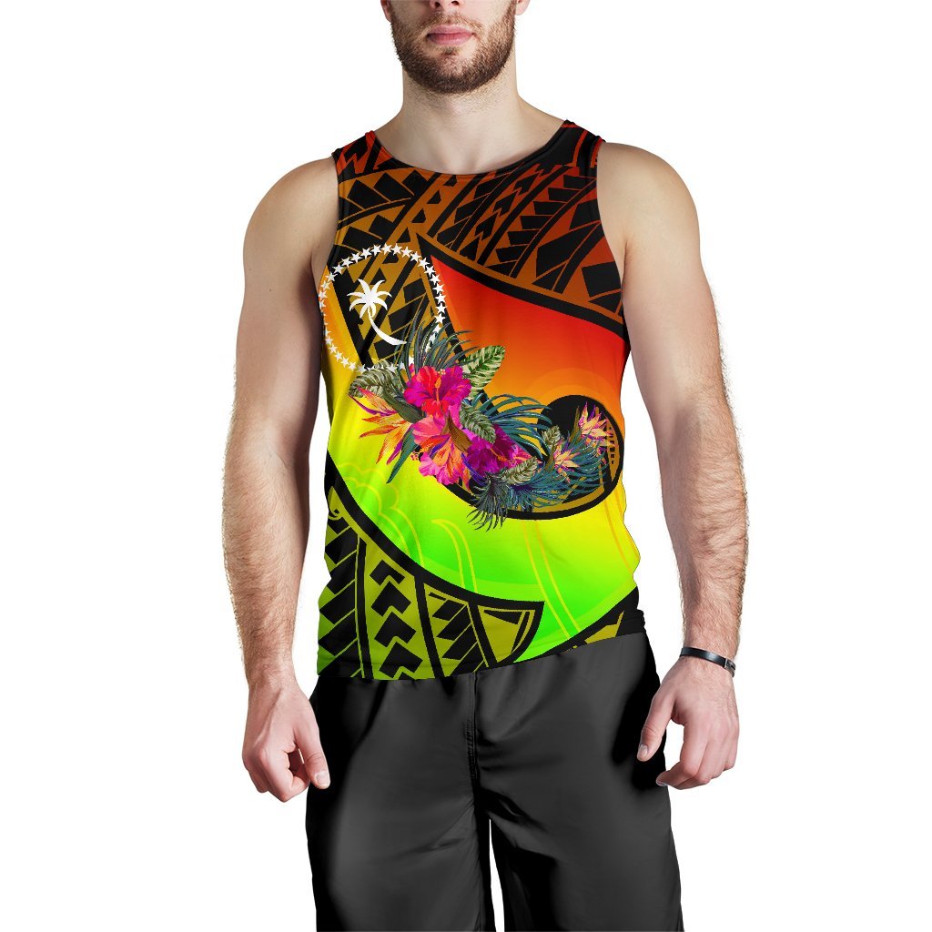 Chuuk Men's Tank Top - Polynesian Hook And Hibiscus (Reggae) - Polynesian Pride