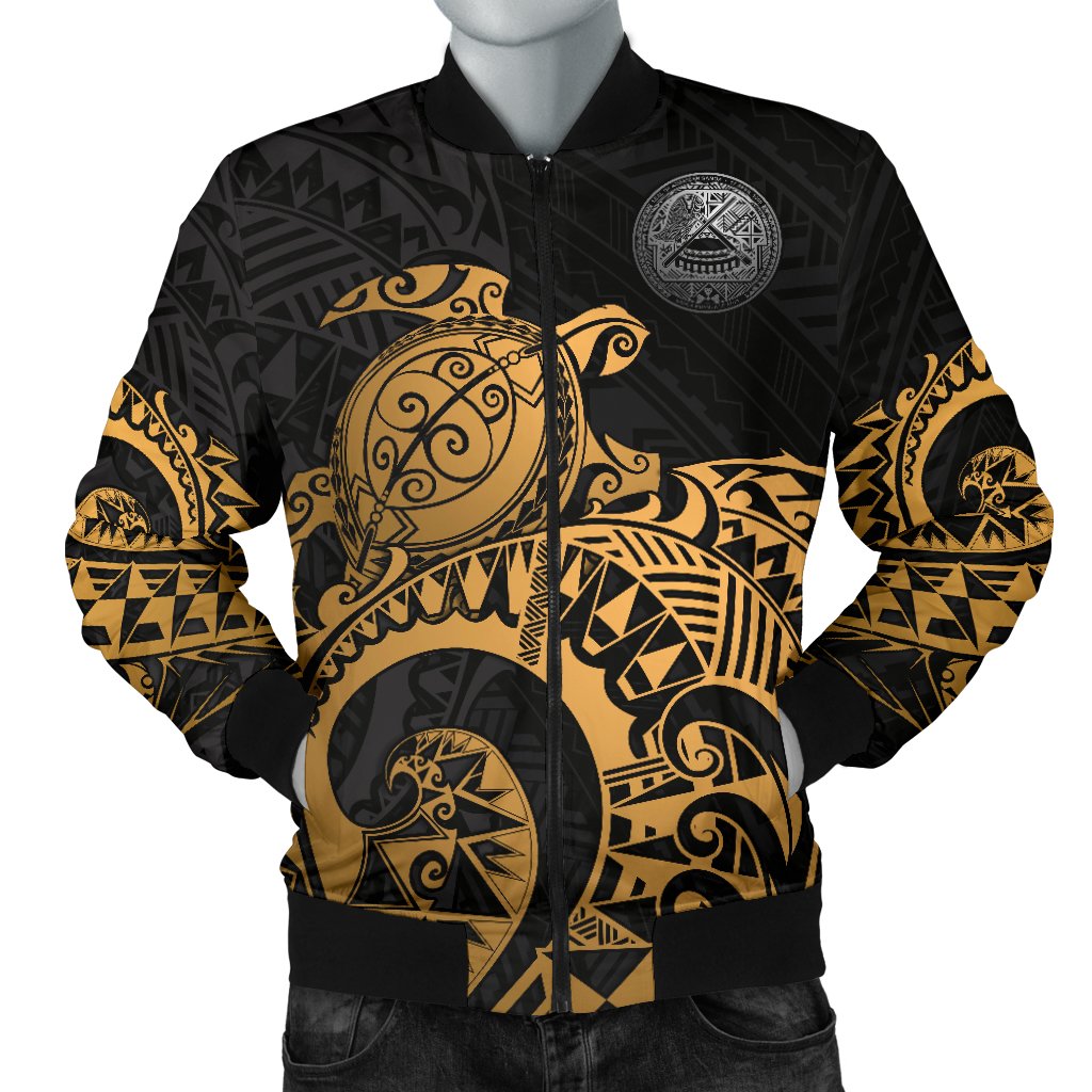 American Samoa Polynesian Bomber Jacket (Men) - Polynesian Turtle (Golden) Golden - Polynesian Pride