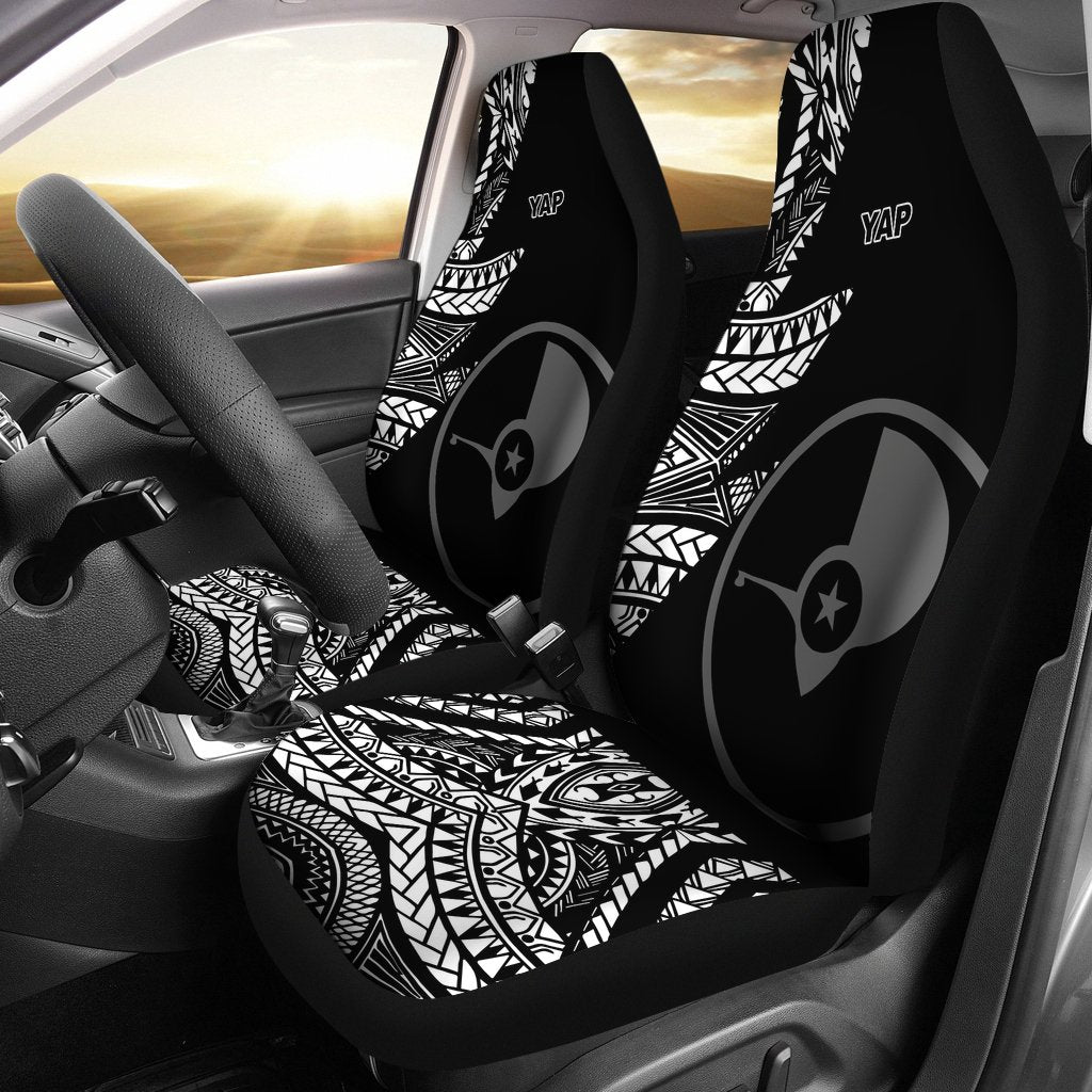 Yap Car Seat Covers - Micronesian Pattern Flash Black Universal Fit Black - Polynesian Pride