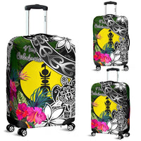 New Caledonia Luggage Covers - Turtle Plumeria Banana Leaf Black - Polynesian Pride