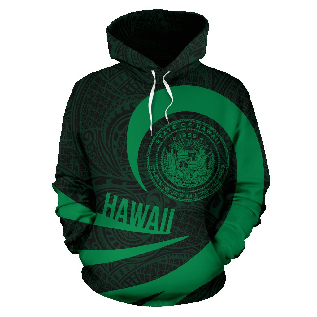Hawaii Coat of Arms Roll In My Heart Hoodie Green - Polynesian Pride