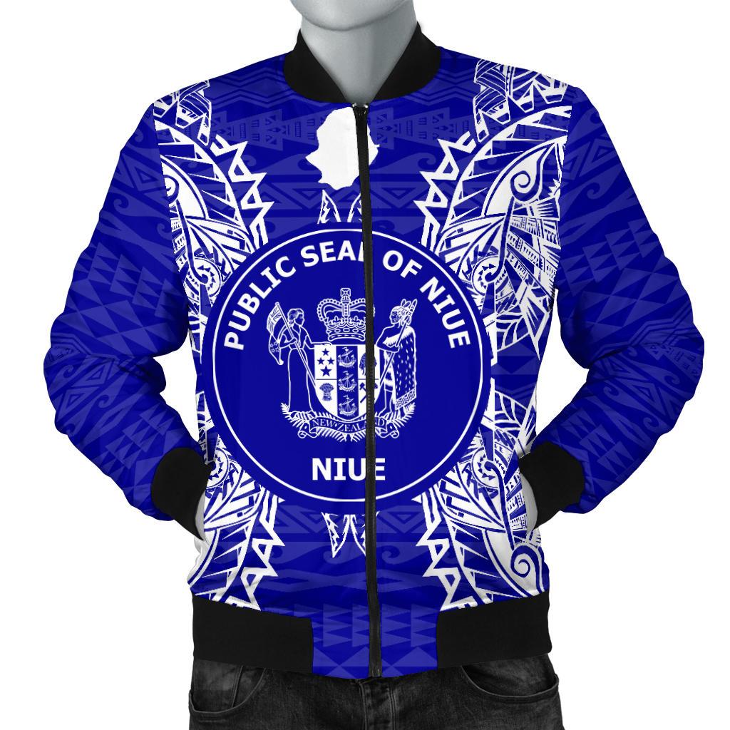 Niue Polynesian Men's Bomber Jacket Map Blue Blue - Polynesian Pride